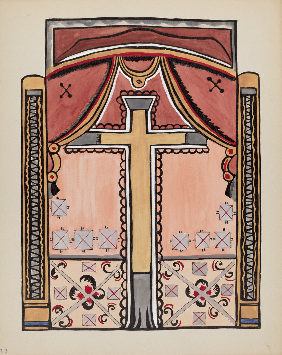 1935/1942 by American 20th Century (Plate 13: Design with Cross, Chimayo: From Portfolio "Spanish Colonial Designs of New Mexico"), 16X12"(A3)Poster Print