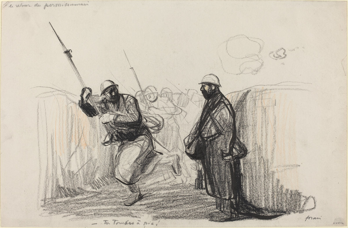 Le retour du permissionnaire. -Tu Tombes a pie! by Jean-Louis Forain (French, 1852 - 1931), 16X12"(A3)Poster Print