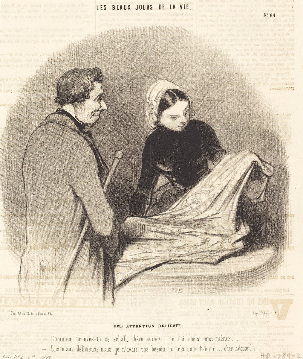 Une Attention délicate by Honoré Daumier (French, 1808 - 1879), 16X12"(A3)Poster Print