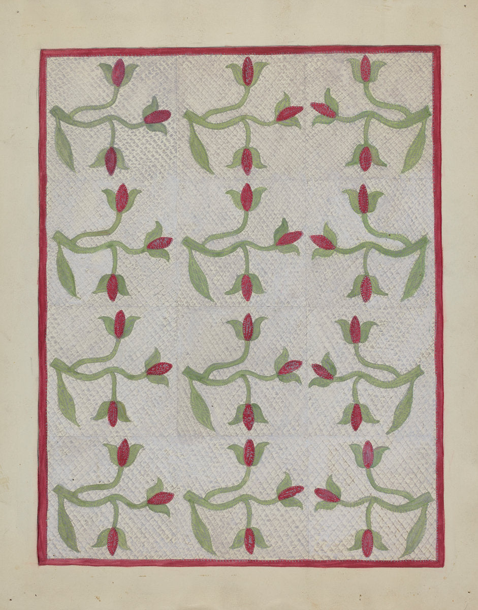 Tulip Pattern Quilt by Mabel Ritter (American, active c. 1935), 16X12"(A3)Poster Print