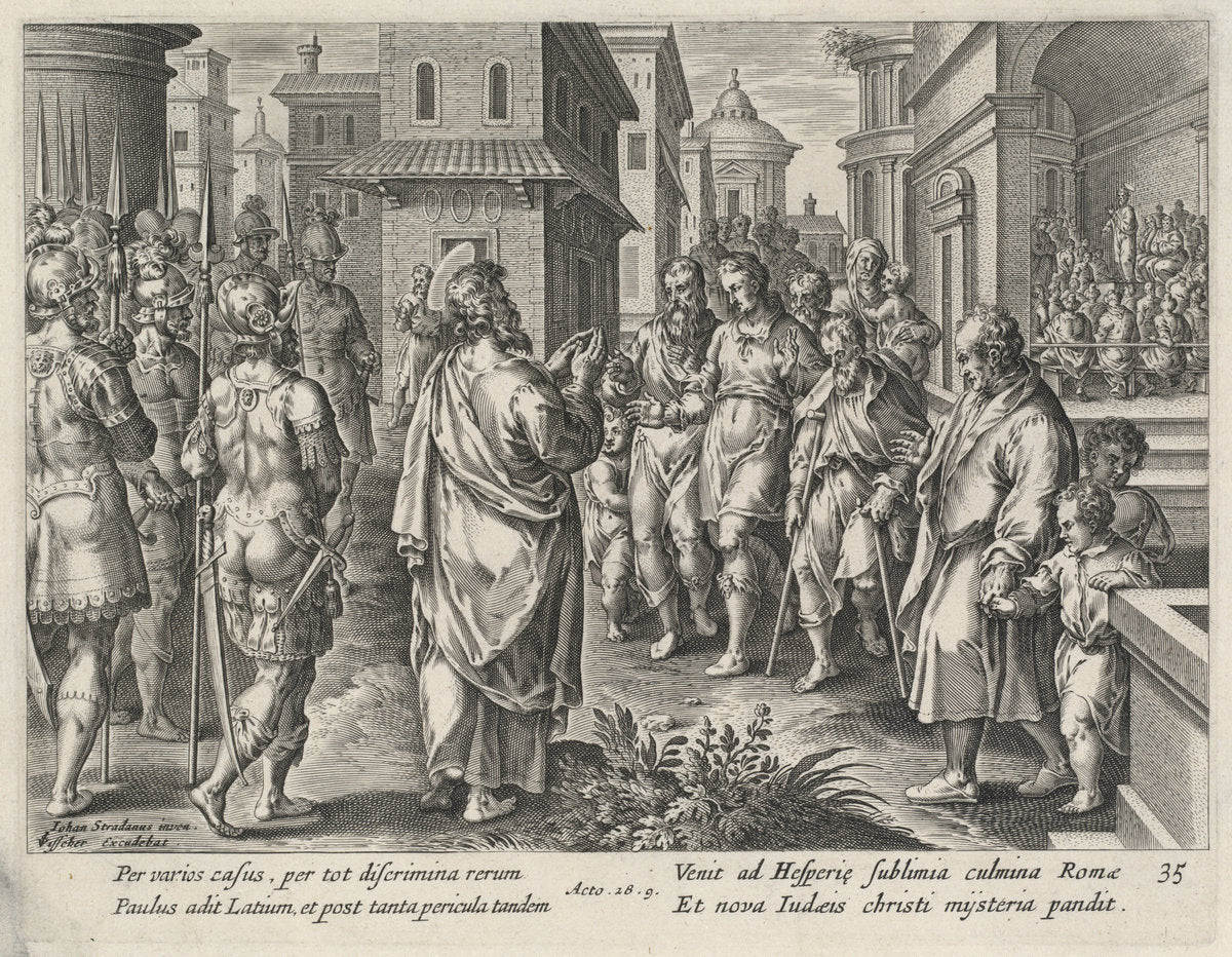 Saint Paul Preaching in Rome by Philip Galle after Jan van der Straet (Flemish, 1537 - 1612), 16X12"(A3)Poster Print