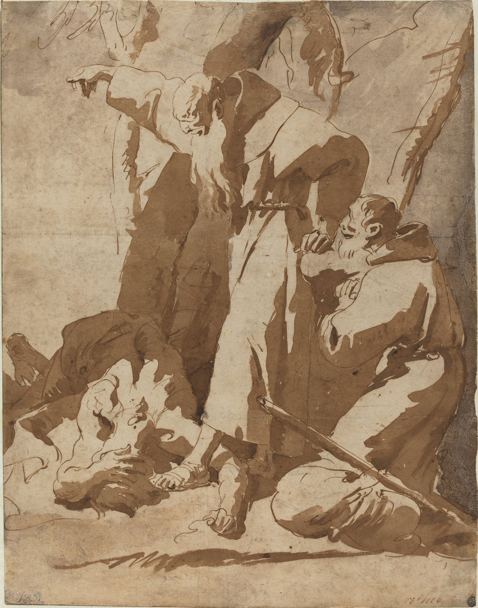 Two Monks with a Prostrate Man by Giovanni Battista Tiepolo (Venetian, 1696 - 1770), 16X12"(A3)Poster Print