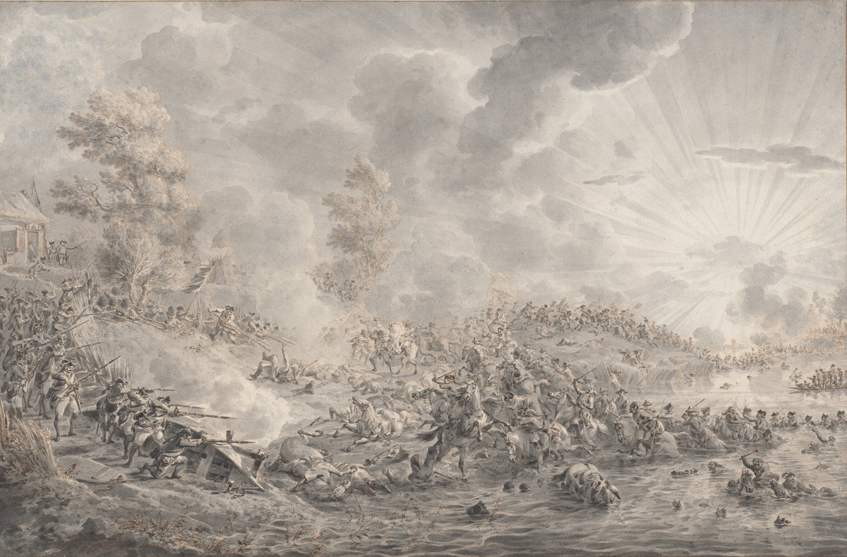 Battle by a River by Dirk Langendijk (Dutch, 1748 - 1805), 16X12"(A3)Poster Print