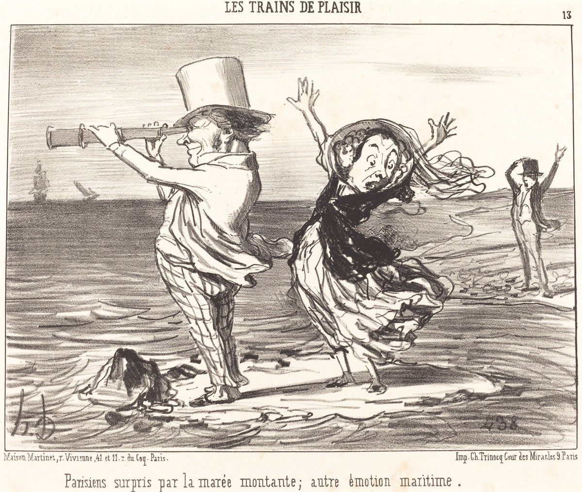 Parisiens surpris par la marée... by Honoré Daumier (French, 1808 - 1879), 16X12"(A3)Poster Print
