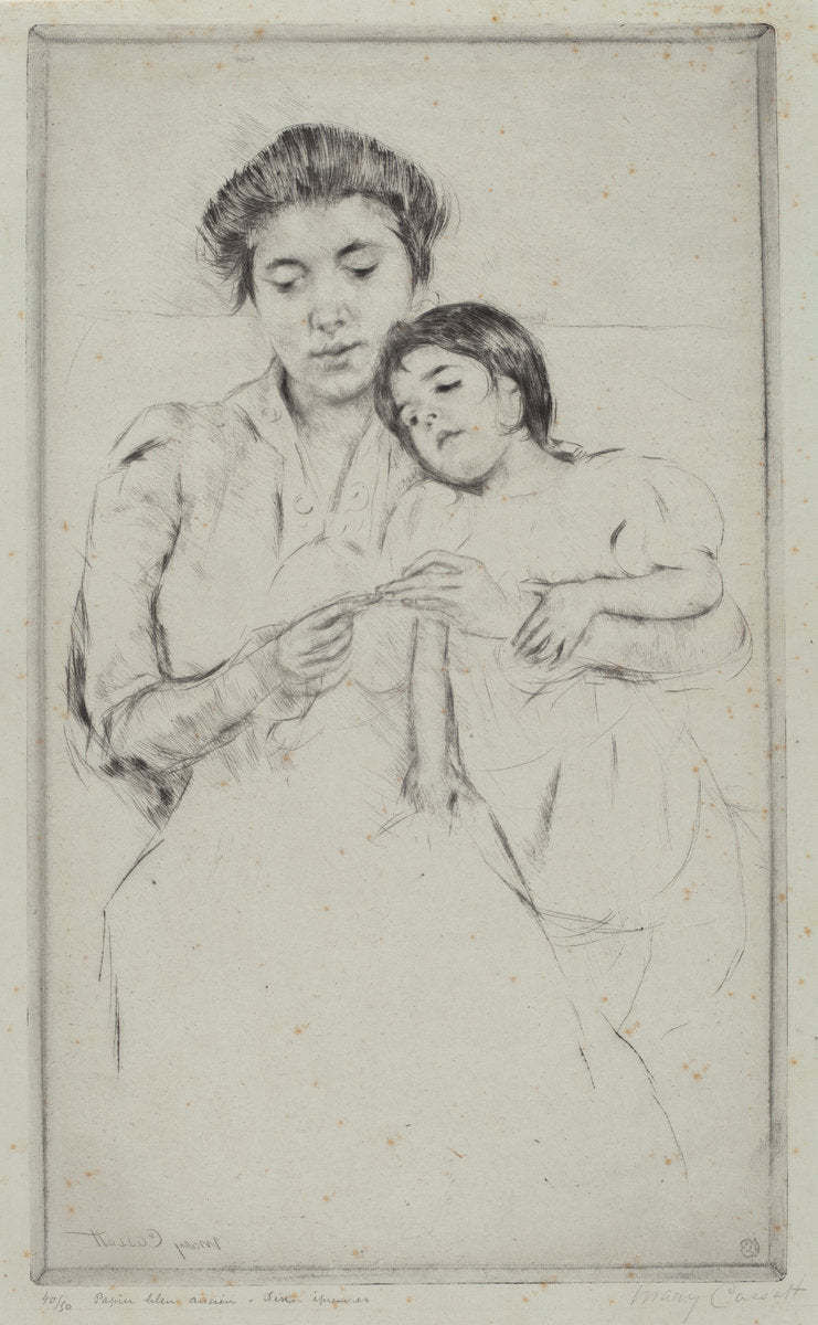 The Crocheting Lesson by Mary Cassatt (American, 1844 - 1926), 16X12"(A3)Poster Print