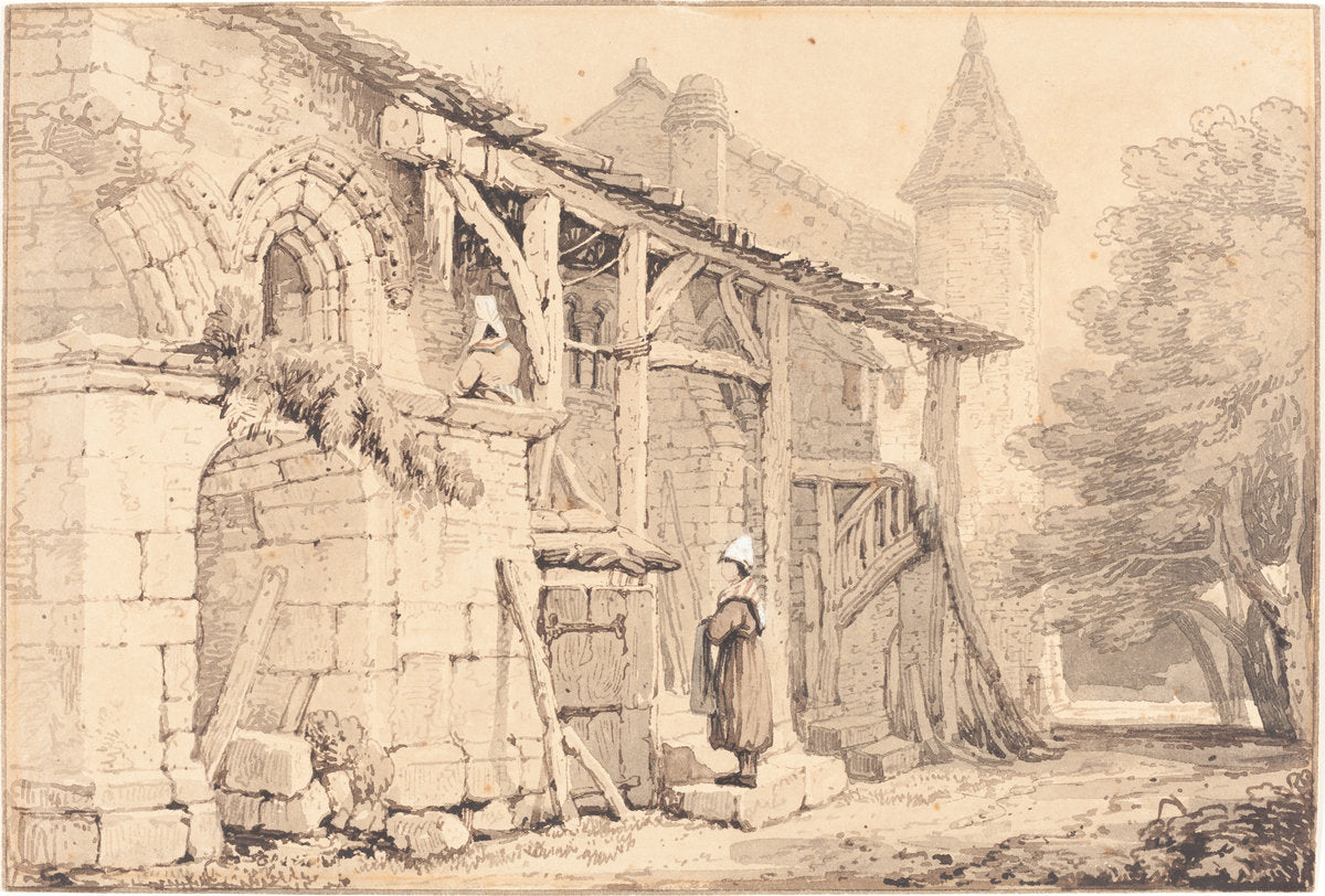 Scene at Jumièges by Samuel Prout (British, 1783 - 1852), 16X12"(A3)Poster Print