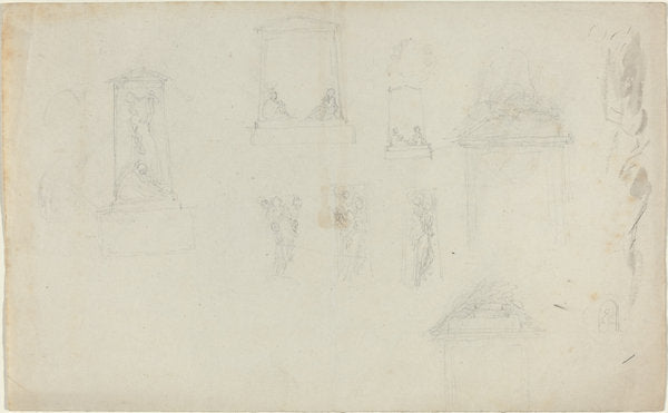 Studies for a Monument by John Flaxman (British, 1755 - 1826), 16X12"(A3)Poster Print