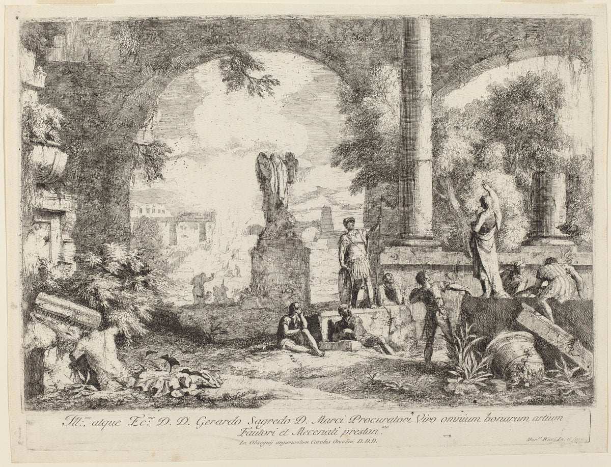 Landscape with Classical Ruins by Marco Ricci (Italian, 1676 - 1729), 16X12"(A3)Poster Print