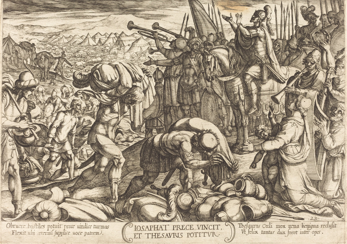 Josaphat Thanking God for His Victory by Antonio Tempesta (Florentine, 1555 - 1630), 16X12"(A3)Poster Print