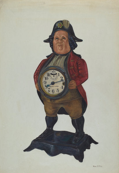 Magic Lamp Clock in 18th Century Figure by George File (American, active c. 1935), 16X12"(A3)Poster Print