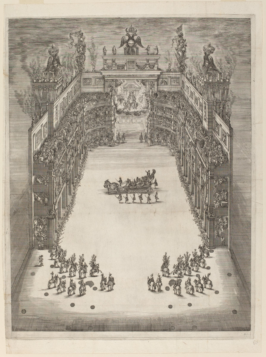 Aerial View of Theatre by Stefano Della Bella (Italian, 1610 - 1664), 16X12"(A3)Poster Print