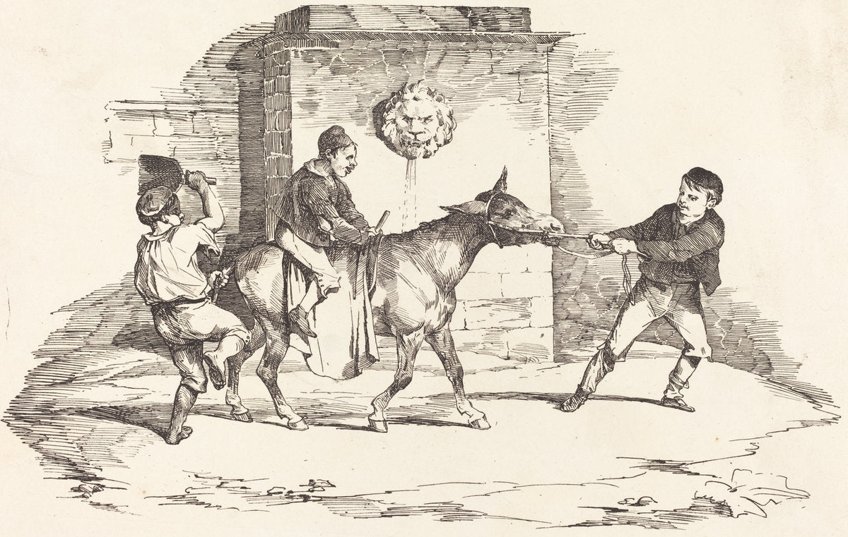 Three Children Playing with a Donkey (Trois enfants jouant avec un ane) by Théodore Gericault and Nicolas-Toussaint Charlet (French, 1791 - 1824), 16X12"(A3)Poster Print