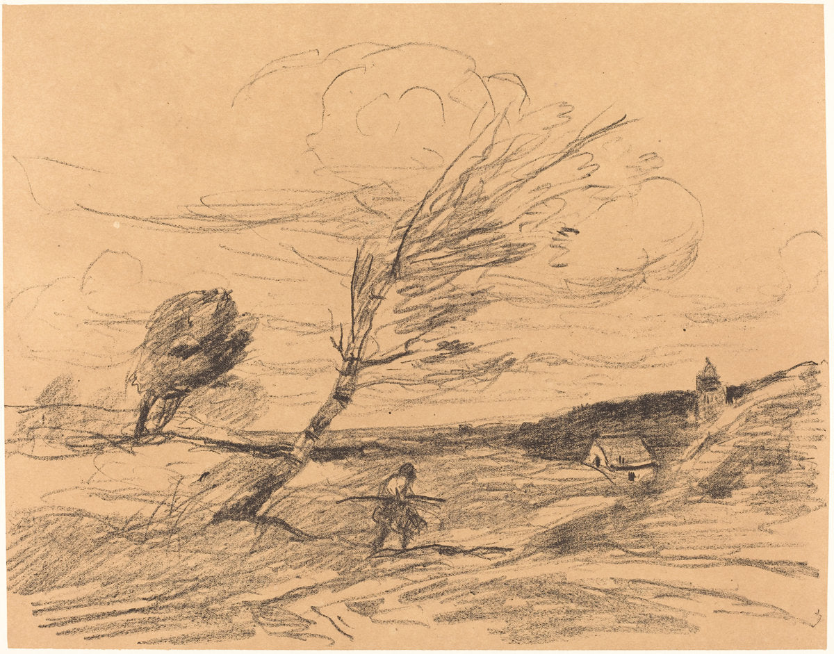 The Gust of Wind (Le Coup de vent) by Jean-Baptiste-Camille Corot (French, 1796 - 1875), 16X12"(A3)Poster Print