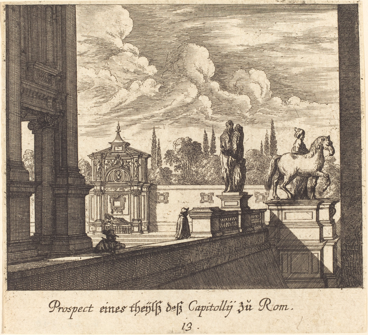 Capitoline, Rome by Melchior Küsel after Johann Wilhelm Baur (German, 1626 - 1683), 16X12"(A3)Poster Print