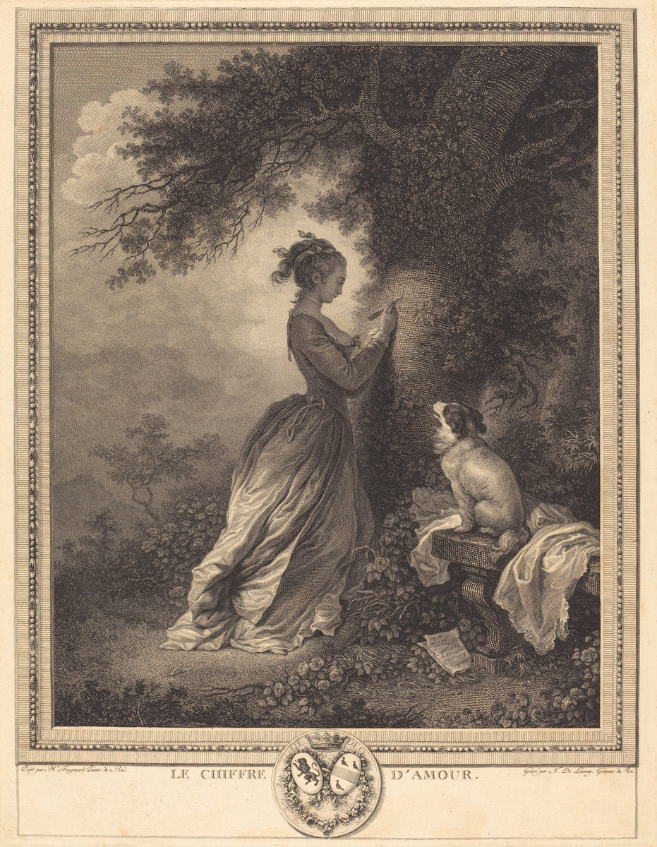 Le Chiffre d'amour by Nicolas Delaunay after Jean-Honoré Fragonard (French, 1739 - 1792), 16X12"(A3)Poster Print
