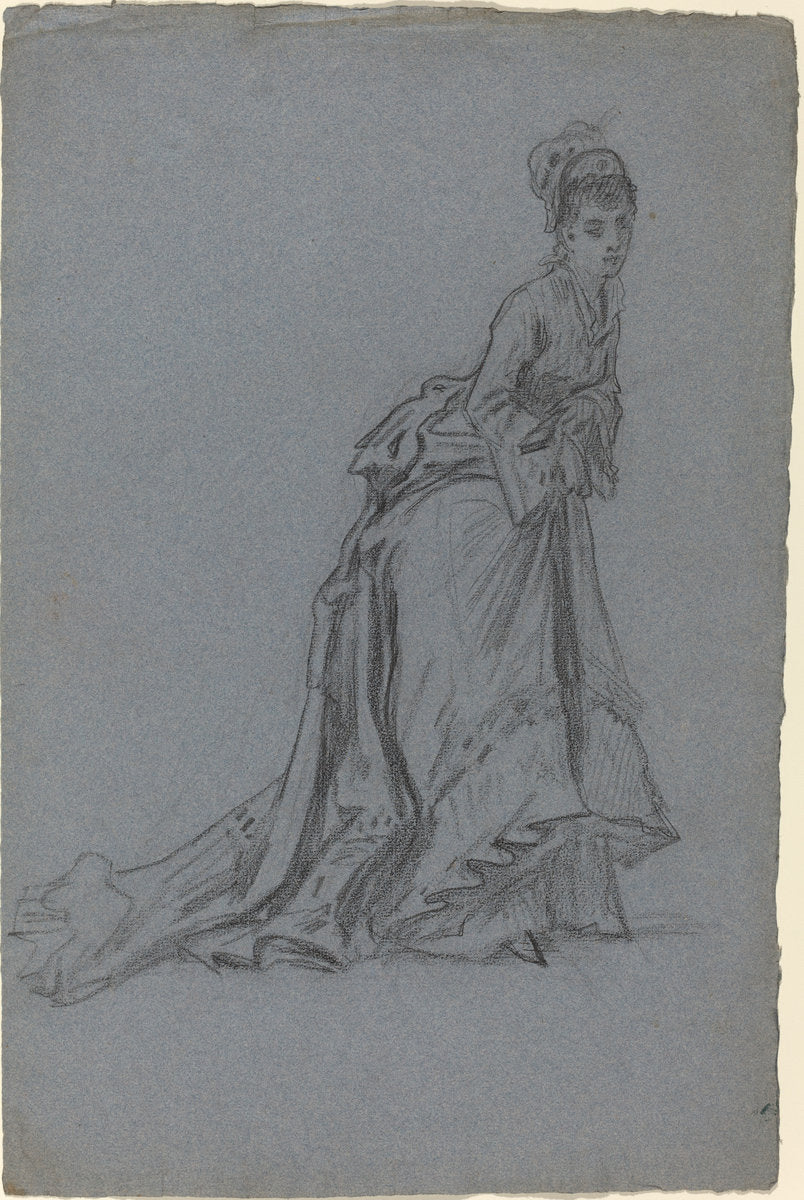 1890s by French 19th Century (Fashionable Young Woman Stepping Forward), 16X12"(A3)Poster Print