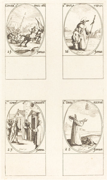 The Conversion of Saul; St. Paul; St. John Chrysostom; St. Cyril of Alexandria by Jacques Callot (French, 1592 - 1635), 16X12"(A3)Poster Print