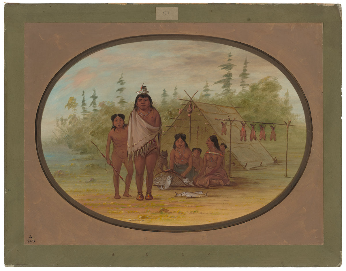 A Flathead Chief with His Family by George Catlin (American, 1796 - 1872), 16X12"(A3)Poster Print