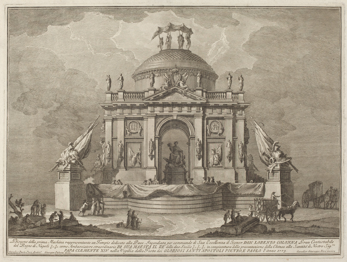 A Temple Dedicated to Peace, for the "Chinea" Festival by Giuseppe Vasi after Giuseppe Palazzi (designer) and Paolo Posi (architect) (Italian, 1710 - 1782), 16X12"(A3)Poster Print