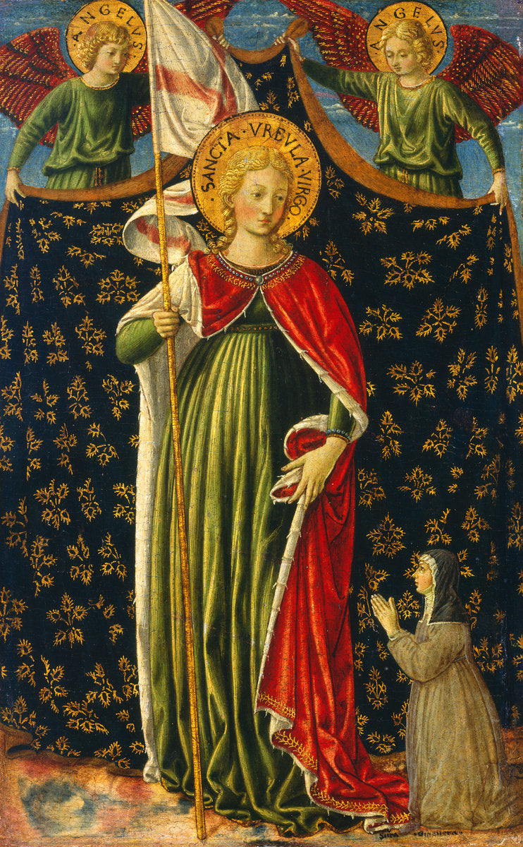 Saint Ursula with Two Angels and Donor by Benozzo Gozzoli (Italian, c. 1421 - 1497), 16X12"(A3)Poster Print