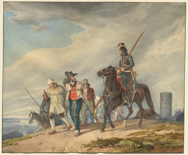 Three Armed Riders Escorting Prisoners near Reims by Peter von Hess (German, 1792 - 1871), 16X12"(A3)Poster Print