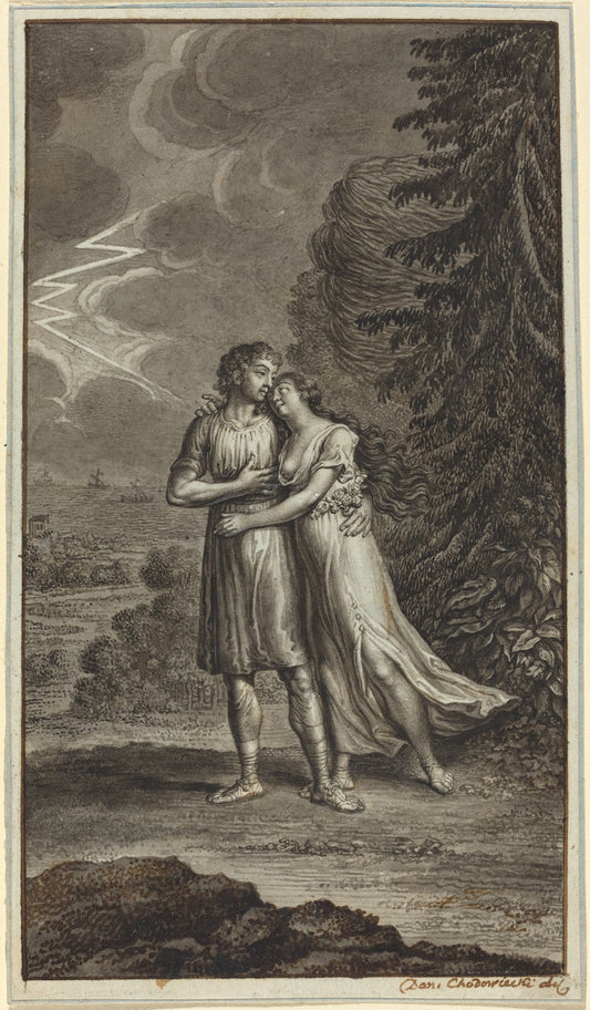 Lovers in a Thunderstorm by Daniel Nikolaus Chodowiecki (German, 1726 - 1801), 16X12"(A3)Poster Print
