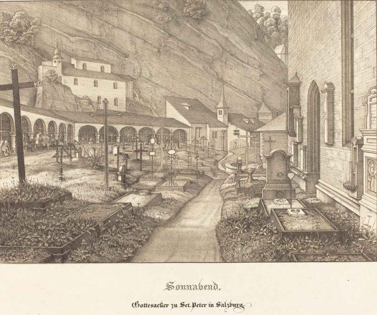 Sonnabend - Gottesacker zu St. Peter in Salzburg (Saturday - Graveyard of St. Peter's in Salzburg) by Ferdinand Olivier (German, 1785 - 1841), 16X12"(A3)Poster Print