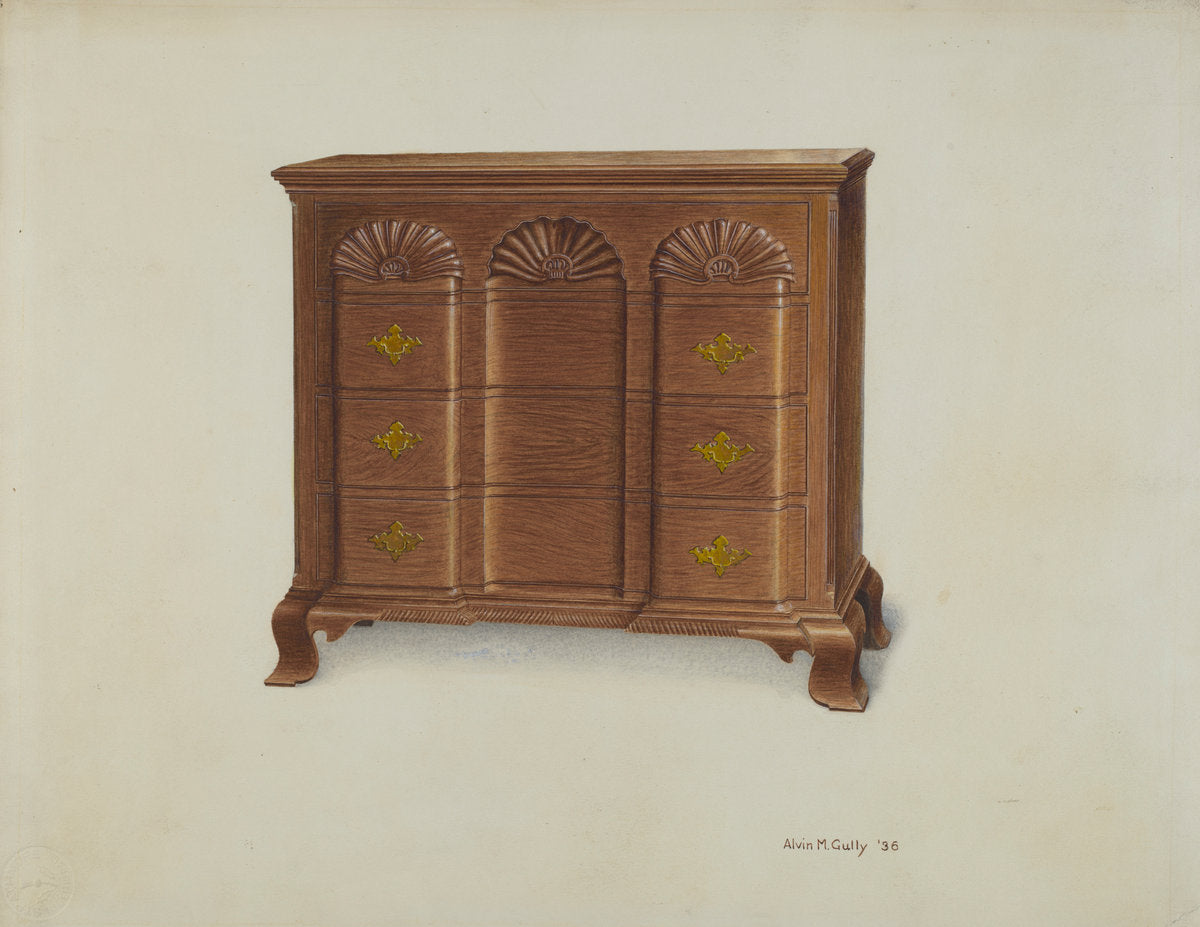 Block Front Chest of Drawers by Alvin M. Gully (American, active c. 1935), 16X12"(A3)Poster Print