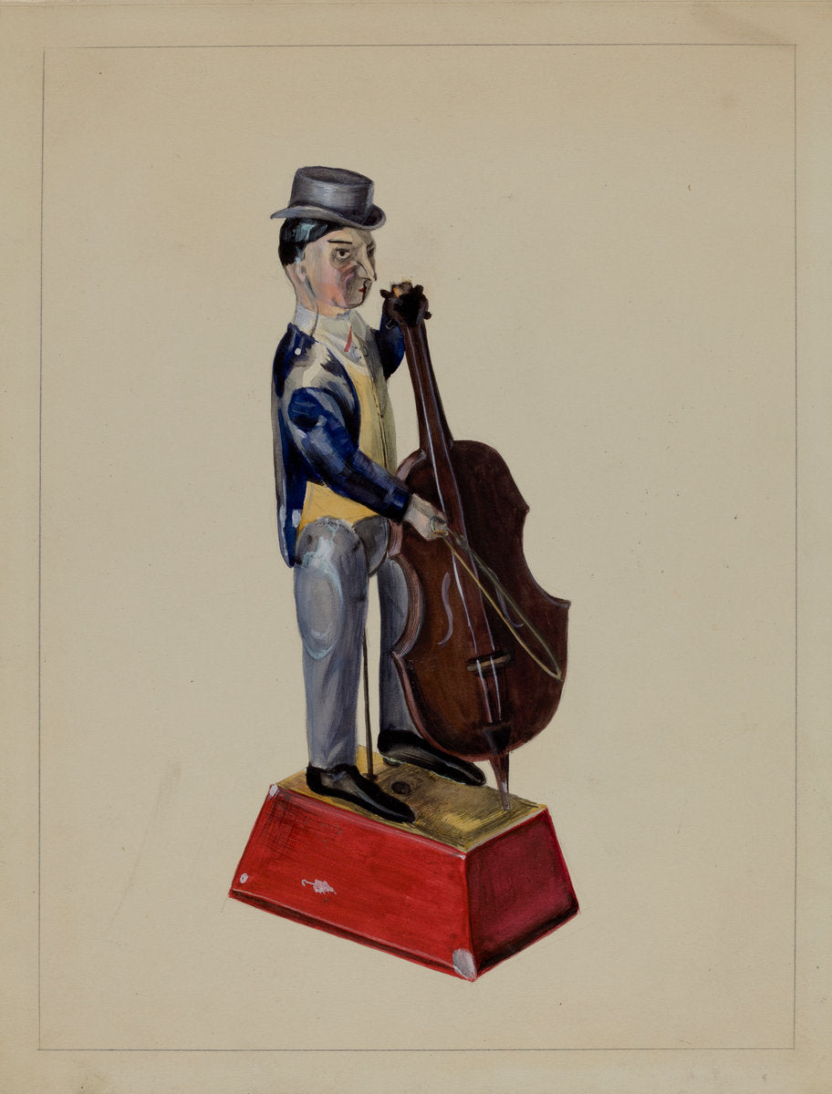 Man with Cello by Mina Lowry (American, 1894 - 1942), 16X12"(A3)Poster Print
