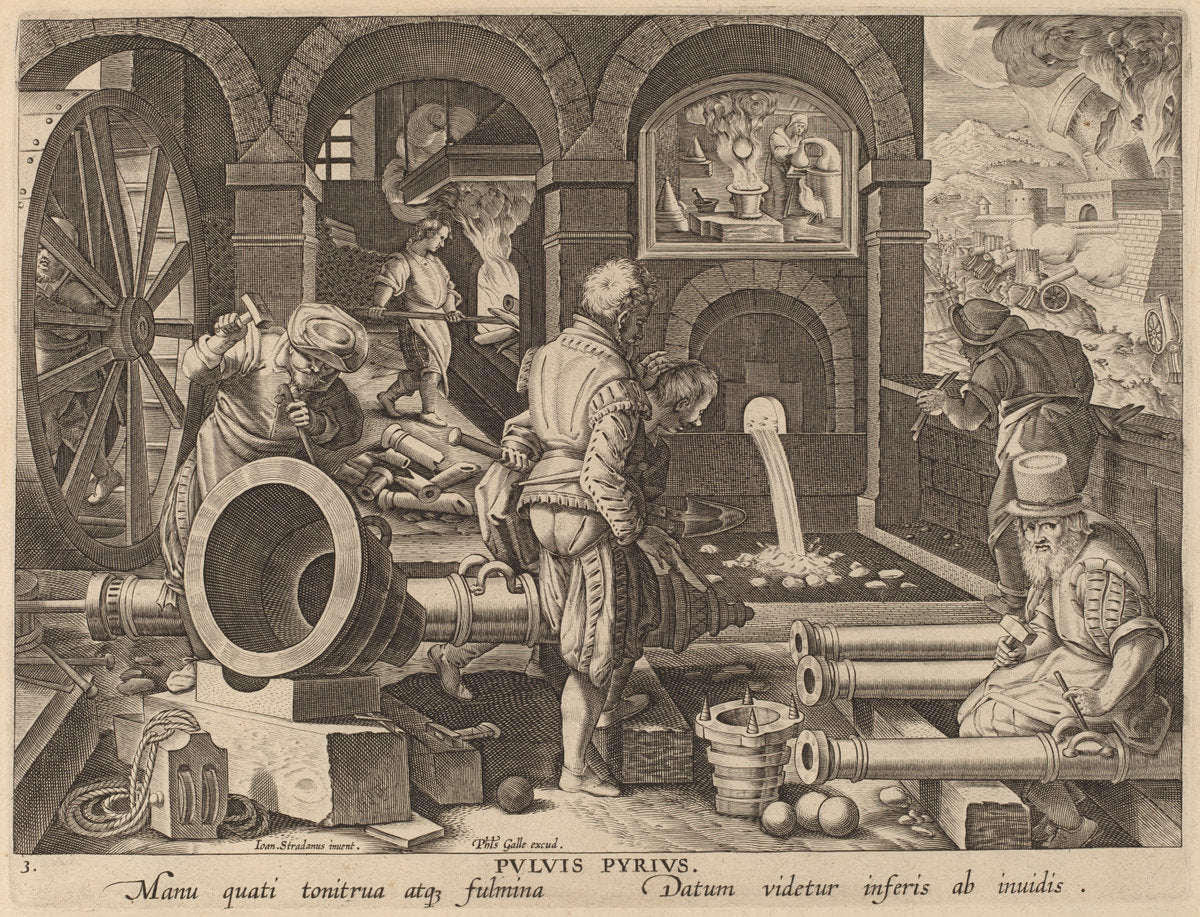 Casting of Cannons: pl.3 by Theodor Galle after Jan van der Straet (Flemish, c. 1571 - 1633), 16X12"(A3)Poster Print