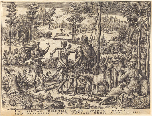 Diana and Orion by Etienne Delaune (French, 1518/1519 - 1583), 16X12"(A3)Poster Print