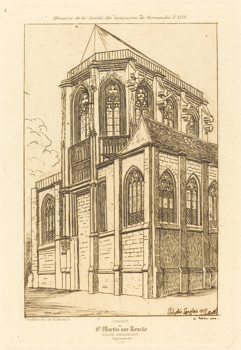Chevet de St. Martin-sur-Renelle (The Apsis of the Church of St. Martin-sur-Renelle) by Charles Meryon after Polycles Langlois (French, 1821 - 1868), 16X12"(A3)Poster Print