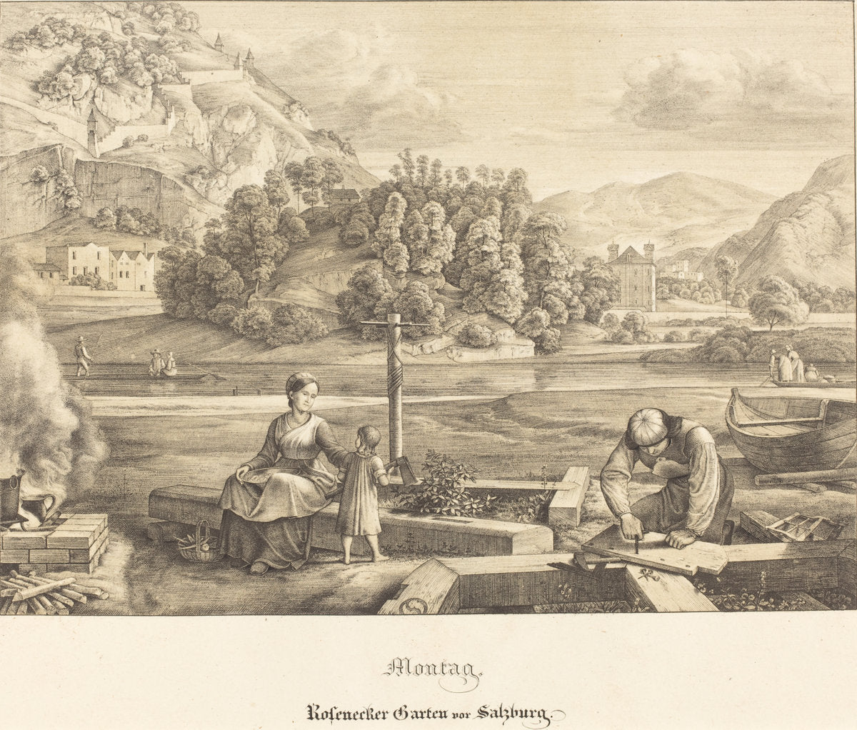 Montag - Rosenecker Garten vor Salzburg (Monday - Rosenecker Garden near Salzburg) by Ferdinand Olivier (German, 1785 - 1841), 16X12"(A3)Poster Print