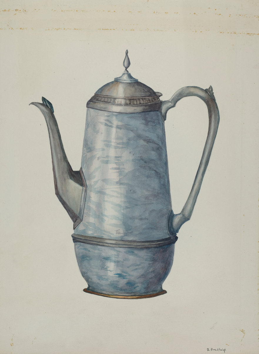 Pewter Coffee Pot by Beulah Bradleigh (American, active c. 1935), 16X12"(A3)Poster Print