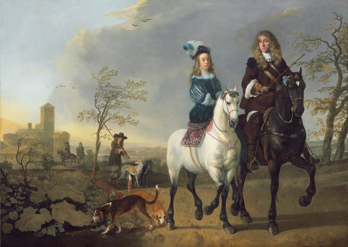Lady and Gentleman on Horseback by Aelbert Cuyp (Dutch, 1620 - 1691), 16X12"(A3)Poster Print