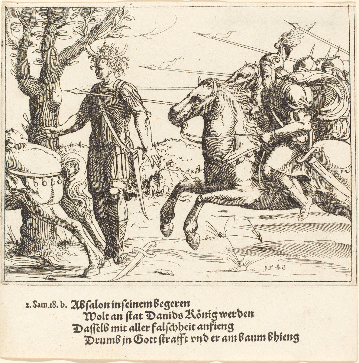 Absalom Slain by Joab by Augustin Hirschvogel (German, 1503 - 1553), 16X12"(A3)Poster Print
