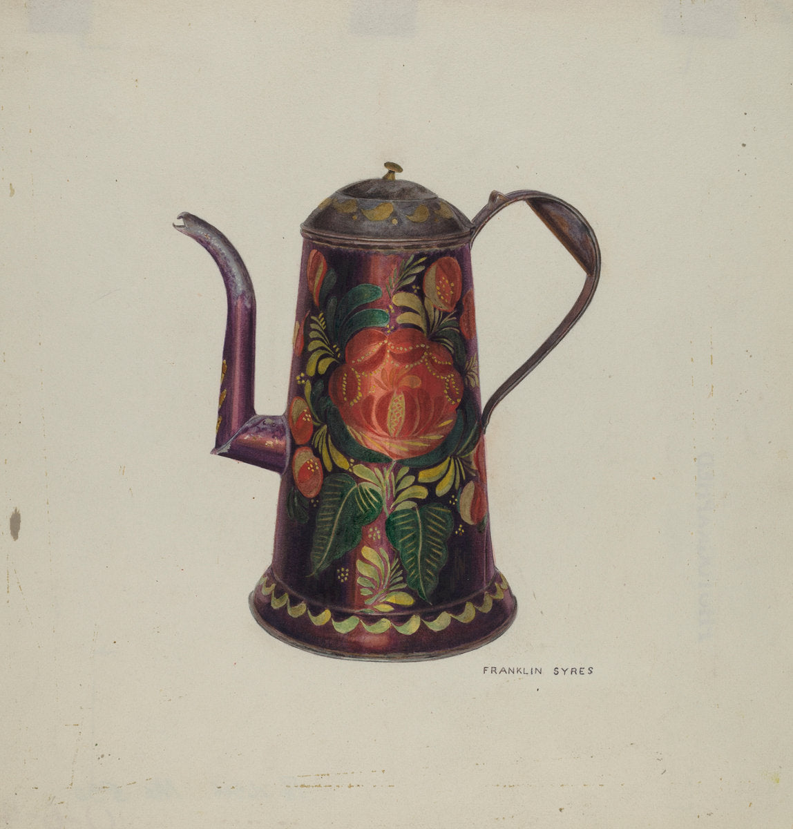 Toleware Tin Teapot by Franklyn Syres (American, active c. 1935), 16X12"(A3)Poster Print