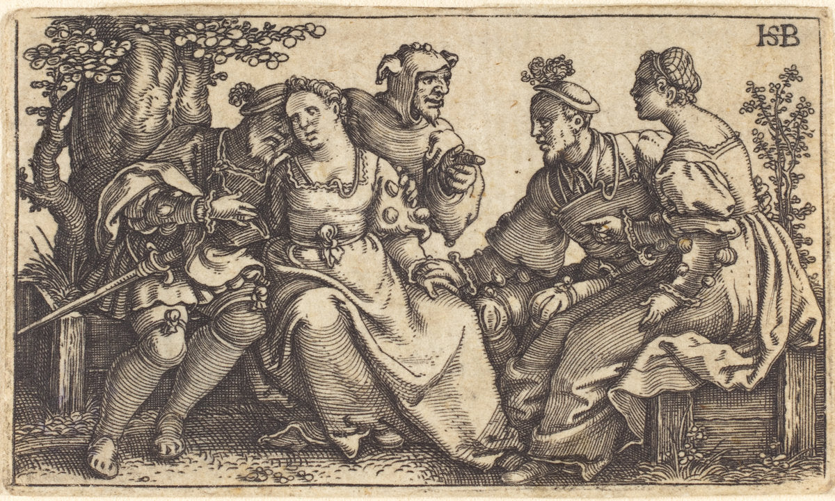 Two Loving Pairs with Clown by Sebald Beham (German, 1500 - 1550), 16X12"(A3)Poster Print