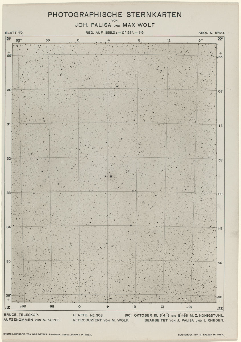 Photographische Sternkarten (October 15, 1901) by Max Wolf and Joh. Palisa (German, active late 19th - early 20th century), 16X12"(A3)Poster Print