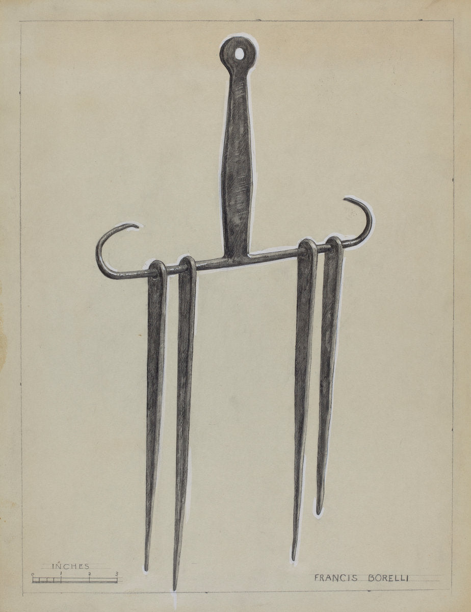 Skewers and Holder by Francis Borelli (American, active c. 1935), 16X12"(A3)Poster Print