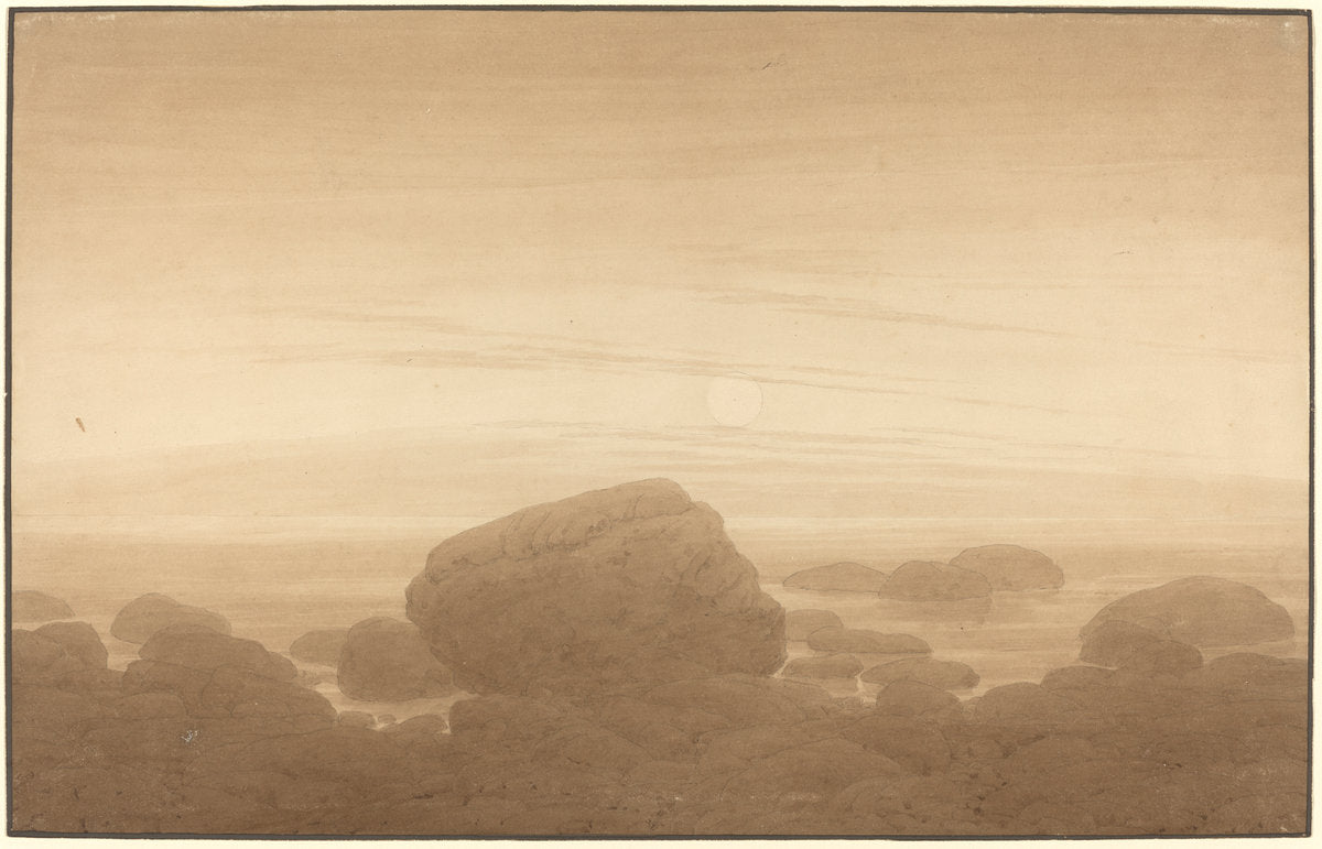 Moonrise on an Empty Shore by Caspar David Friedrich (German, 1774 - 1840), 16X12"(A3)Poster Print
