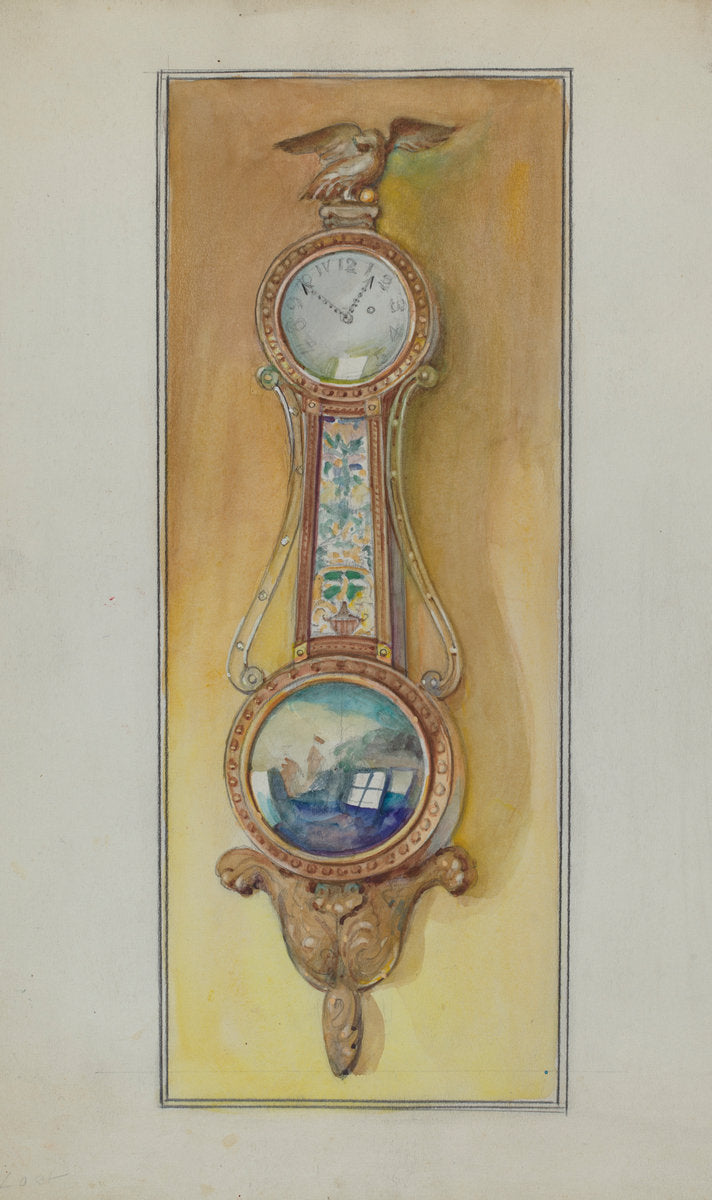 Clock, Girandole by George Loughridge (American, active c. 1935), 16X12"(A3)Poster Print