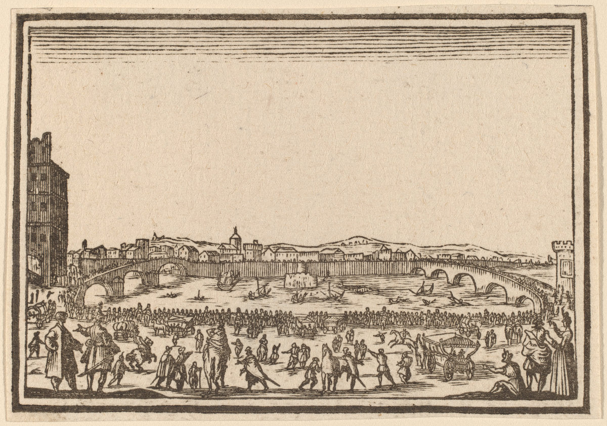 Fireworks on the Arno, Florence by Edouard Eckman after Jacques Callot (Flemish, born c. 1600), 16X12"(A3)Poster Print