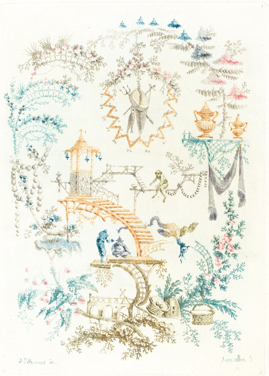 Chinese Arabesque with a Monkey by Anne Allen after Jean-Baptiste Pillement (French, active 1790s), 16X12"(A3)Poster Print
