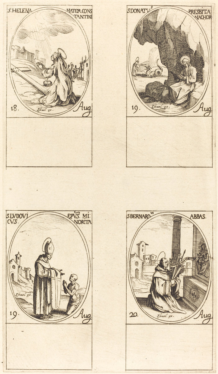 St. Helen; St. Donatus; St. Ludovicus, Bishop; St. Bernard by Jacques Callot (French, 1592 - 1635), 16X12"(A3)Poster Print