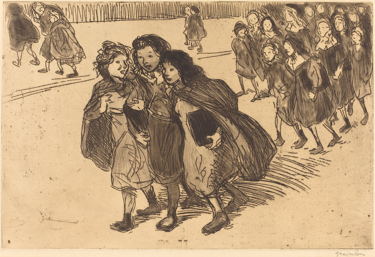 Girls Coming from School (Gamines sortant de l'ecole) by Théophile Alexandre Steinlen (Swiss, 1859 - 1923), 16X12"(A3)Poster Print