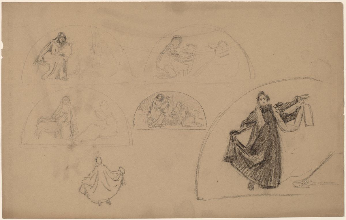Studies for a Lunette by Charles Sprague Pearce (American, 1851 - 1914), 16X12"(A3)Poster Print