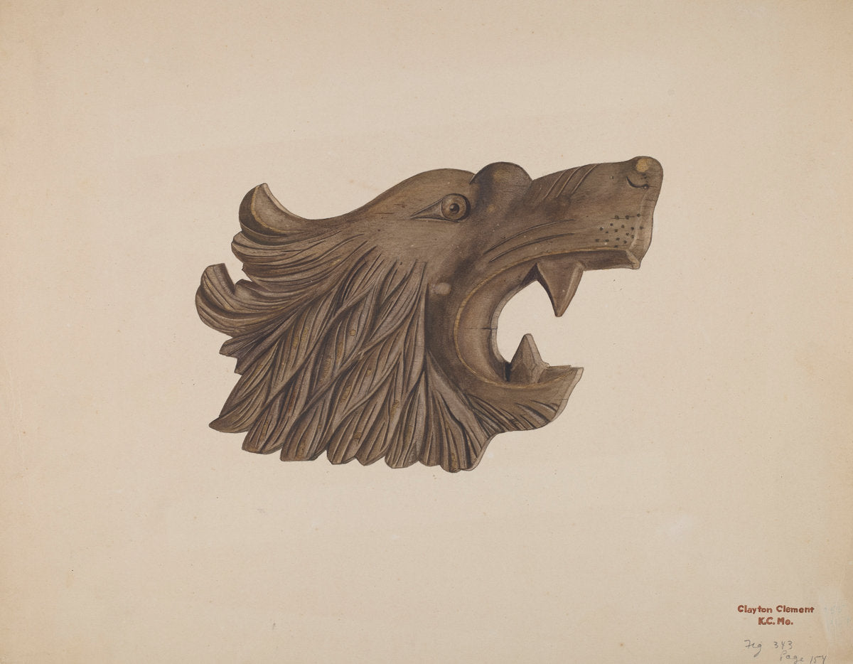Lion Head by Clayton Clements (American, active c. 1935), 16X12"(A3)Poster Print