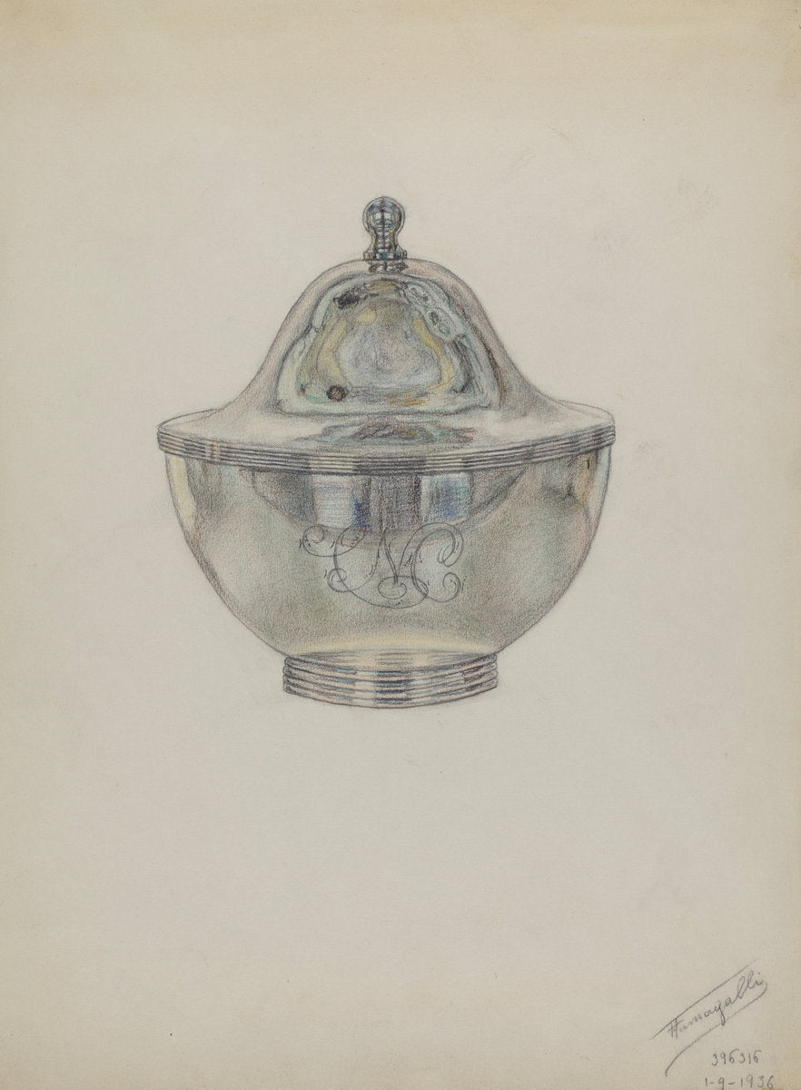 Silver Sugar Bowl with Cover by Frank Fumagalli (American, active c. 1935), 16X12"(A3)Poster Print