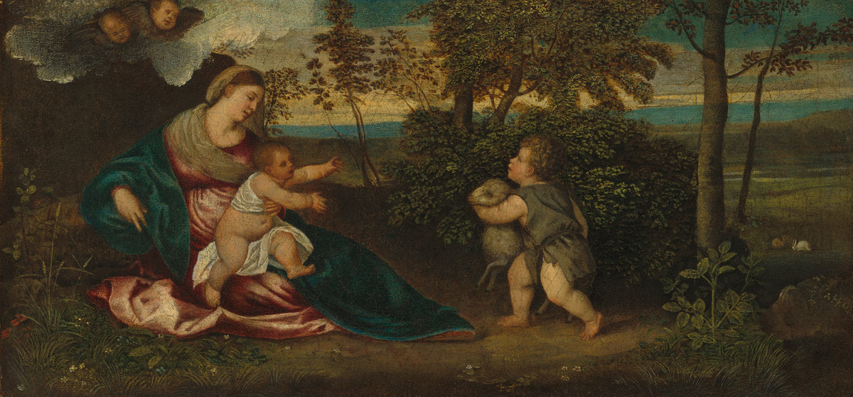 Madonna and Child and the Infant Saint John in a Landscape by Polidoro Lanzani (Venetian, 1515 - 1565), 16X12"(A3)Poster Print